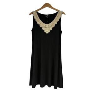 Ronni Nicole Black Slinky Knee Length Dress Modest Beaded Neckline Womens 10 New